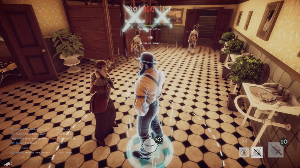 You can hide from hunters by blending in with NPCs